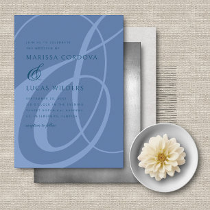 Modern Script Dusty Blue Ampersand Wedding Invitation