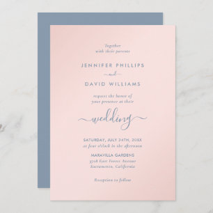 Modern Script Dusty Blue and Blush Wedding Invitation