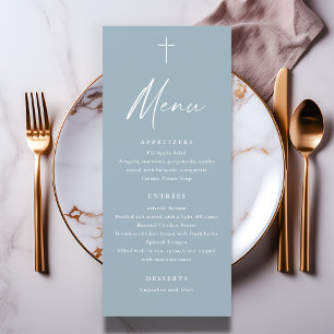 Modern Script Dusty Blue Baptism Menu
