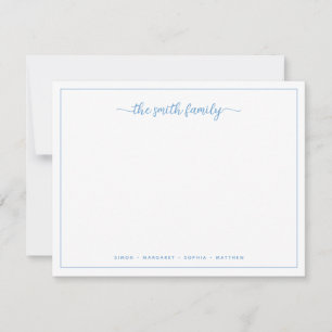 Modern Script Dusty Blue Border Family Stationery Card