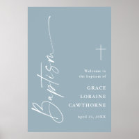 Modern Script Dusty Blue Boys Baptism Welcome