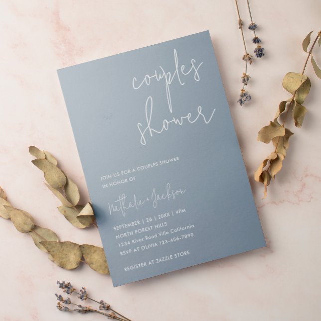 Modern Script Dusty Blue Couple Bridal Shower Invitation (Creator Uploaded)
