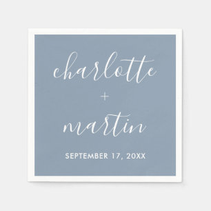 Modern Script Dusty Blue Engagement Wedding Shower Napkin