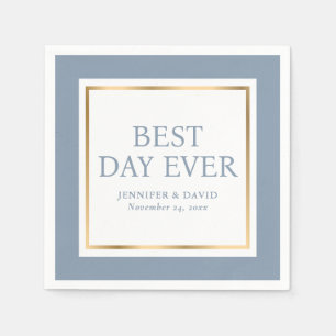 Modern Script Dusty Blue Gold Wedding Napkins