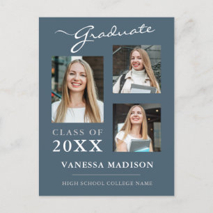 Modern Script Dusty Blue Graduate Announcement Postcard