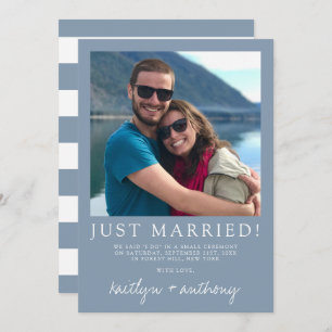 Modern Script Dusty Blue Minimalistic Wedding Announcement