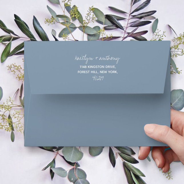 Modern Script Dusty Blue Minimalistic Wedding Envelope (Creator Uploaded)