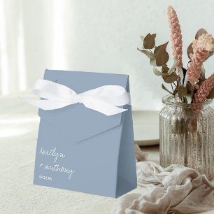 Modern Script Dusty Blue Minimalistic Wedding Favour Box