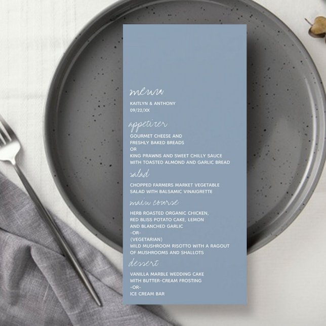 Modern Script Dusty Blue Minimalistic Wedding Menu (Creator Uploaded)