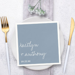 Modern Script Dusty Blue Minimalistic Wedding Napkin