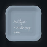 Modern Script Dusty Blue Minimalistic Wedding Paper Plate<br><div class="desc">Celebrate in style with these modern and very trendy wedding paper plates. This design is easy to personalise with your own wording and your guests will be thrilled when they see these fabulous party paper plates. Matching items can be found in the collection.</div>