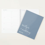 Modern Script Dusty Blue Minimalistic Wedding Planner<br><div class="desc">Get ready for your big day in style with this modern and very trendy wedding planner. The design is easy to personalise with your own names and wedding date and you can keep all your design ideas, important wedding information and much more safely together in this personalised planner. Matching wedding...</div>