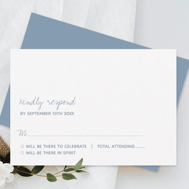 Modern Script Dusty Blue Minimalistic Wedding RSVP Card (Creator Uploaded)