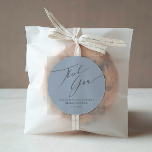 Modern Script Dusty Blue Thank You Bridal Shower Classic Round Sticker