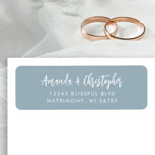 Modern Script Dusty Blue Wedding Return Address