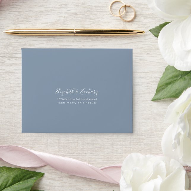 Modern Script Dusty Blue Wedding RSVP Return Envelope (Wedding)
