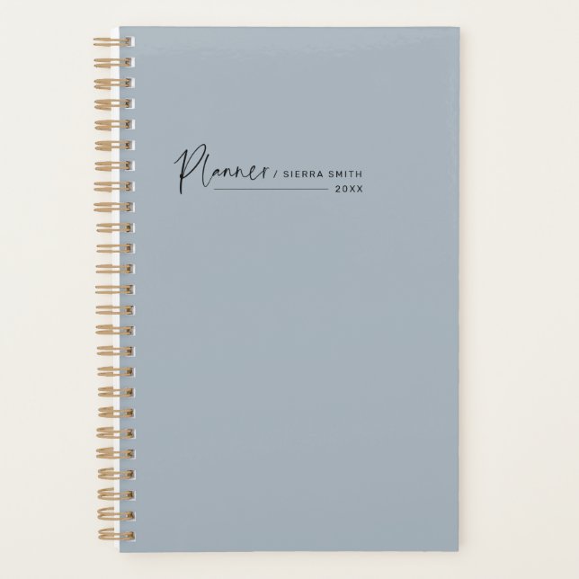 Modern Script Dusty Blue Weekly Monthly Planner (Front)