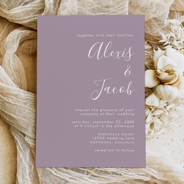 Modern Script Dusty Lavender Wedding Invitation (Creator Uploaded)