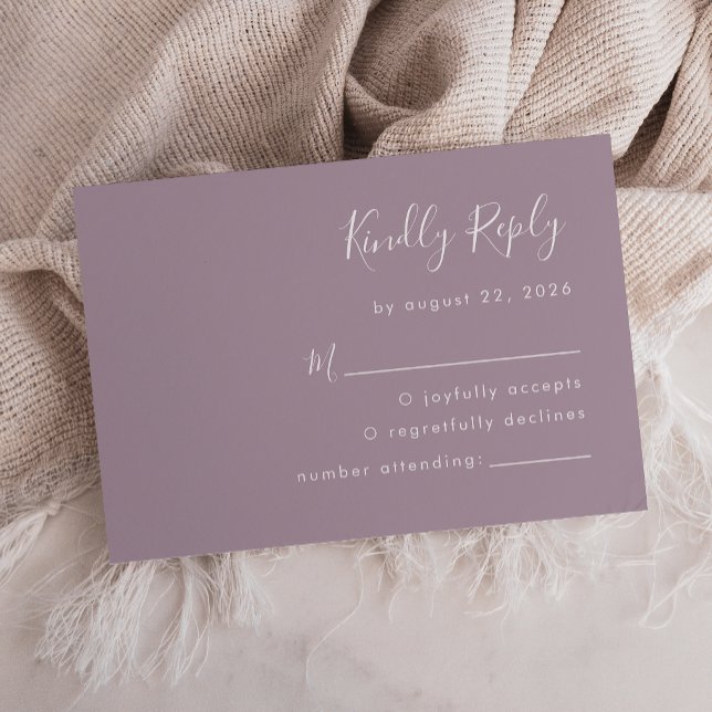 Modern Script Dusty Lavender Wedding RSVP Card (Creator Uploaded)