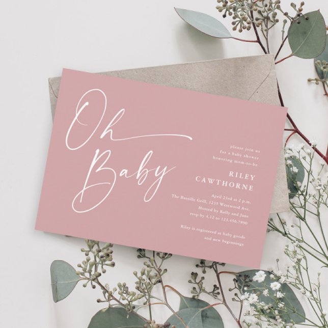 Modern Script Dusty Pink Girl Baby Shower Invitation (Creator Uploaded)