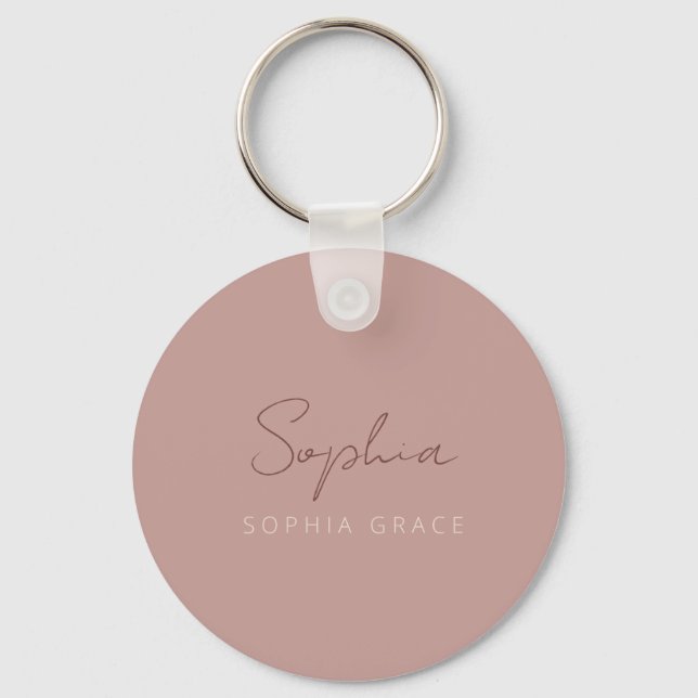 Modern Script Dusty Pink Handwritten Girly  Key Ring (Front)