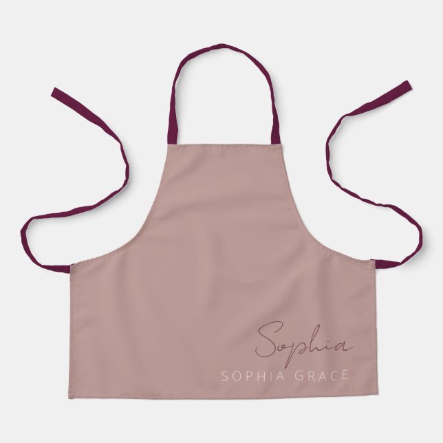 Modern Script Dusty Pink Handwritten Kids Apron (Front)