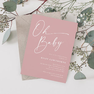 Modern Script Dusty Pink Oh Baby Shower Invitation