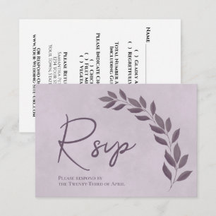 Modern Script Dusty Purple & Plum Leaves Wedding RSVP Card