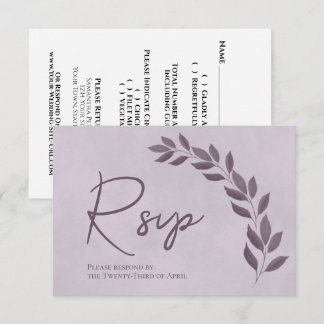 Modern Script Dusty Purple & Plum Leaves Wedding RSVP Card