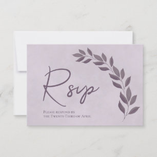 Modern Script Dusty Purple & Plum Leaves Wedding RSVP Card