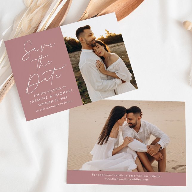 Modern Script Dusty Rose 2 Photo Save The Date (Creator Uploaded)