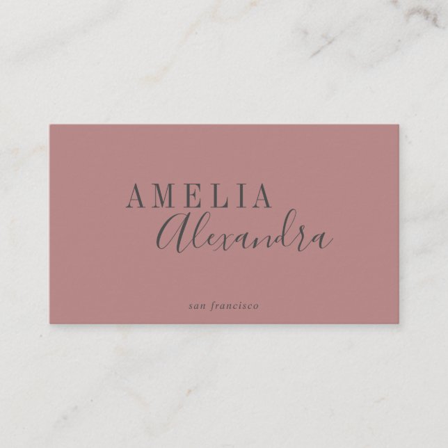 Modern Script Dusty Rose Grey Custom Boho Chic Business Card (Front)