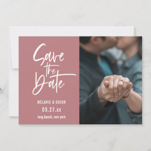 Modern Script Dusty Rose Photo Save The Date Announcement