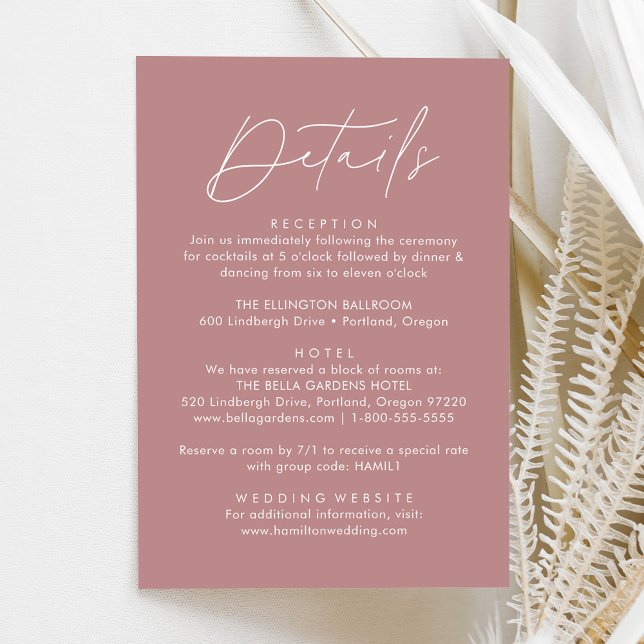 Modern Script Dusty Rose Wedding Details Enclosure Card (Creator Uploaded)