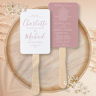 Modern Script Dusty Rose Wedding Program Hand Fan