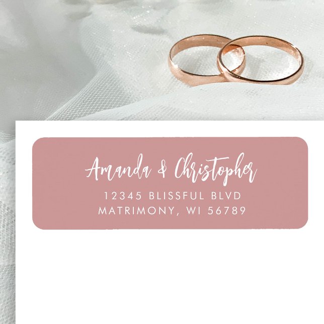 Modern Script Dusty Rose Wedding Return Address (Creator Uploaded)