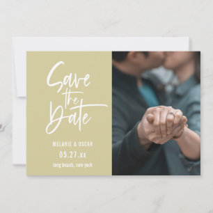 Modern Script Dusty Yellow Photo Save The Date Announcement