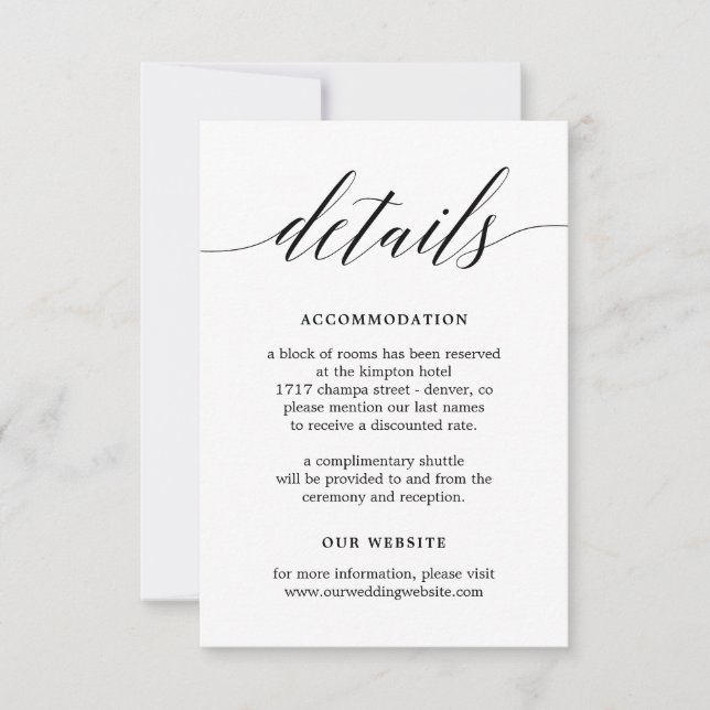 Modern Script EDITABLE COLOR Details Card MSC (Front)