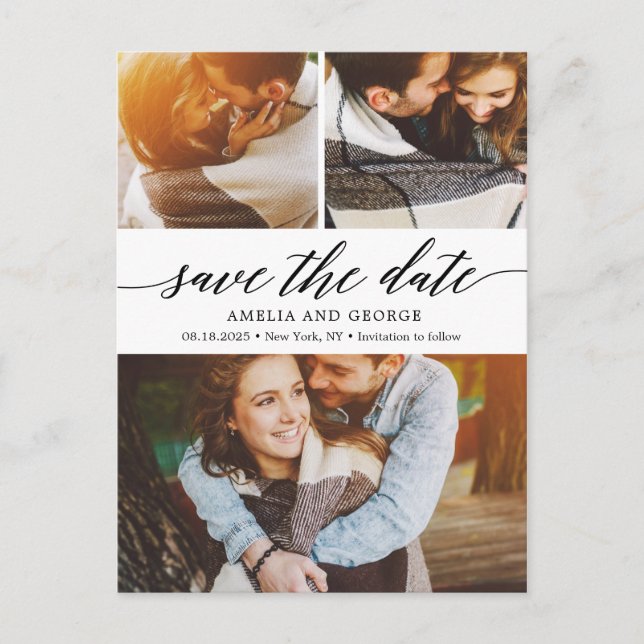 Modern Script EDITABLE COLOR Save The Date Postcard (Front)
