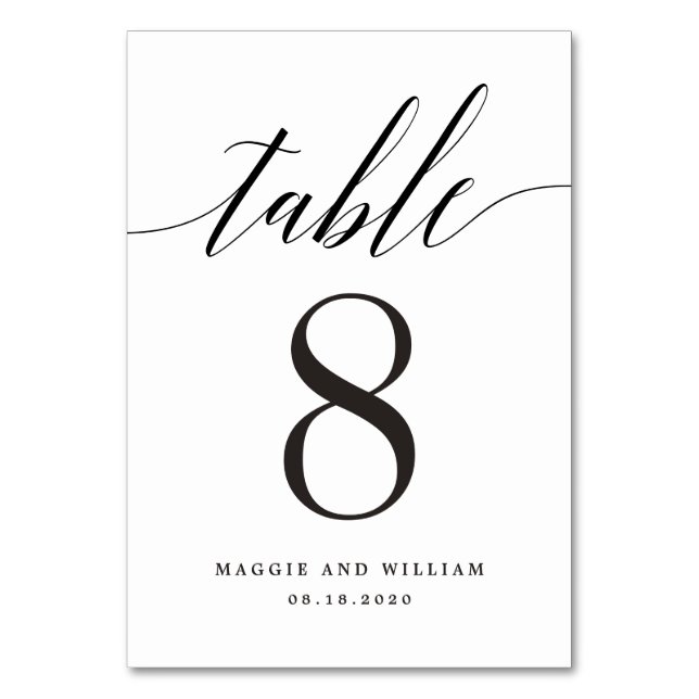 Modern Script EDITABLE COLOR Table Number Card (Front)