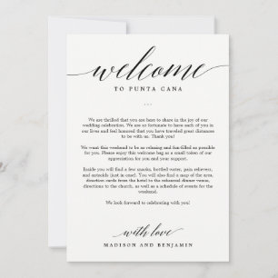 Modern Script EDITABLE COLOR Welcome Itinerary Thank You Card