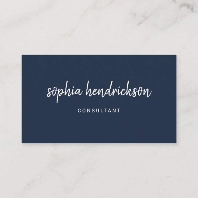 Modern Script | Elegant and Professional Navy Blue Business Card (Front)
