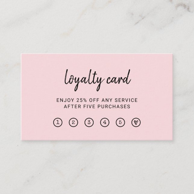 Modern Script | Elegant and Simple Pale Pink Loyalty Card (Front)