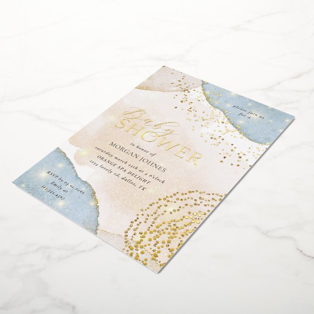 Modern Script Elegant Baby Shower Foil Invitation (Rotated)