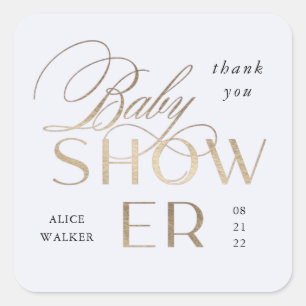 modern script elegant baby shower square sticker