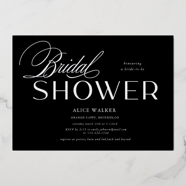 modern script elegant bridal shower foil invitatio (Front)