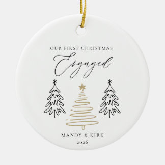 Modern Script Elegant Engagement Keepsake Ceramic Tree Decoration