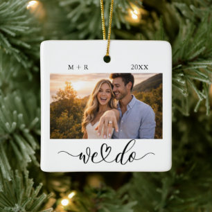 Modern Script Elegant Engagement Photo Keepsake Ce Ceramic Ornament