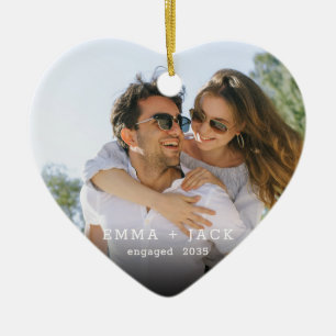 Modern Script Elegant Engagement Photo Keepsake Ceramic Tree Decoration