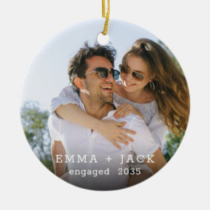 Modern Script Elegant Engagement Photo Keepsake Ceramic Tree Decoration